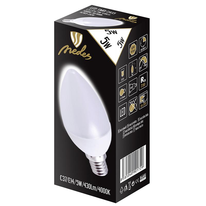 LED žárovka svíce 5W-50W C37 160° E14 matná ZLS722