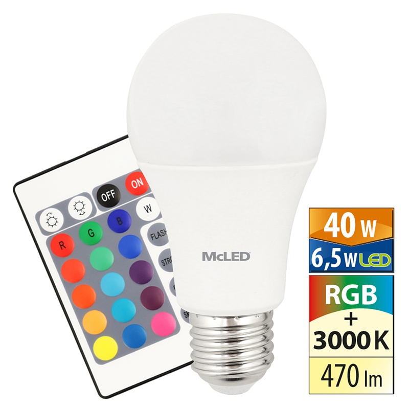 McLED LED žárovka 6W 470lm 3000K+RGB 180° E27 ML-329.001.87.0