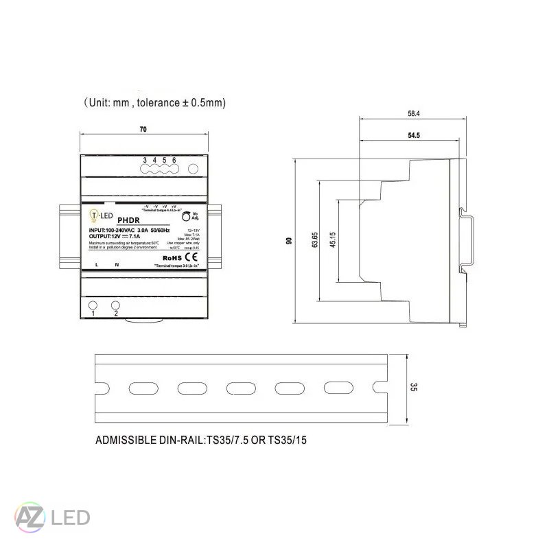 Trafo pro zapojení LED osvětlení 12V 90W na DIN lištu