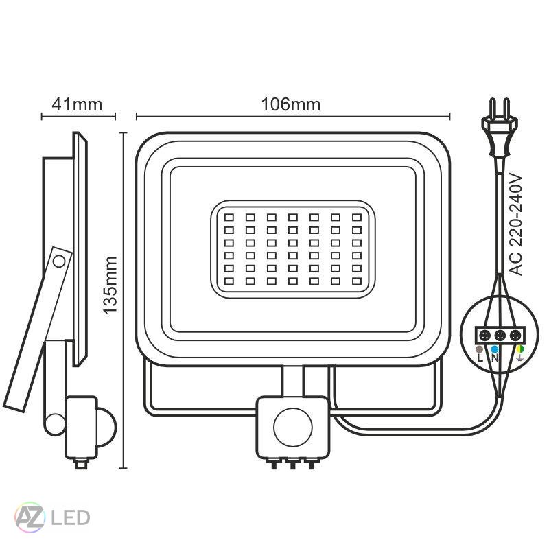 LED reflektor 10W IP44 + PIR senzor 4000K černý