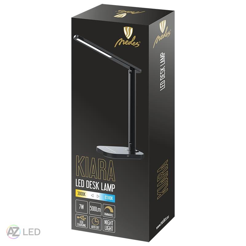 LED lampička KIARA 7W 500lm 3000-6500K stmívatelná s USB + noč. světlo + časovač - Barva: Černá
