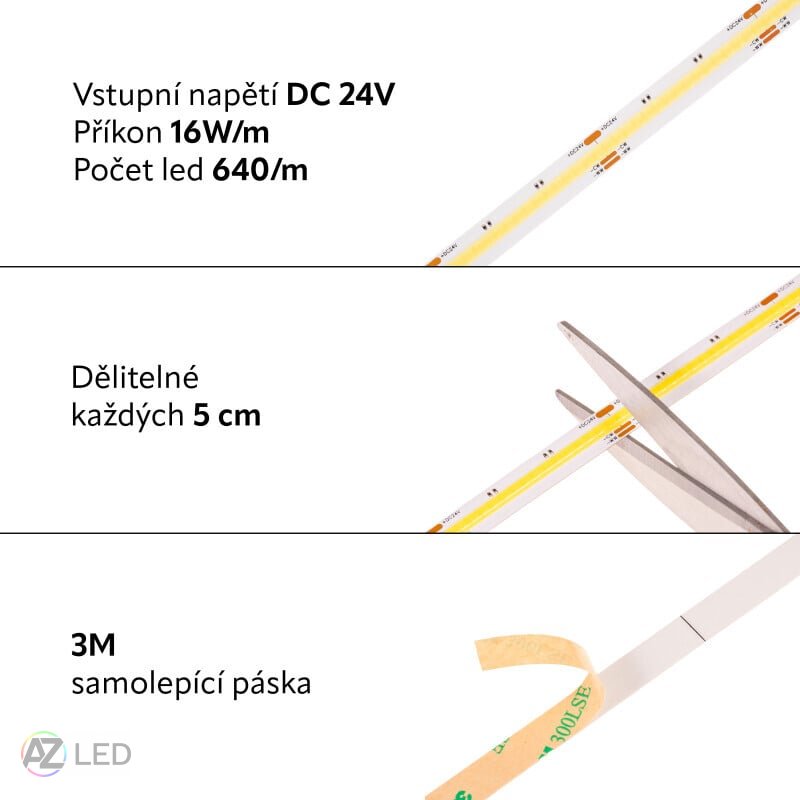 LED pásek CCT COB 24CCTCOB16-640 16W/m 640LED/m vnitřní