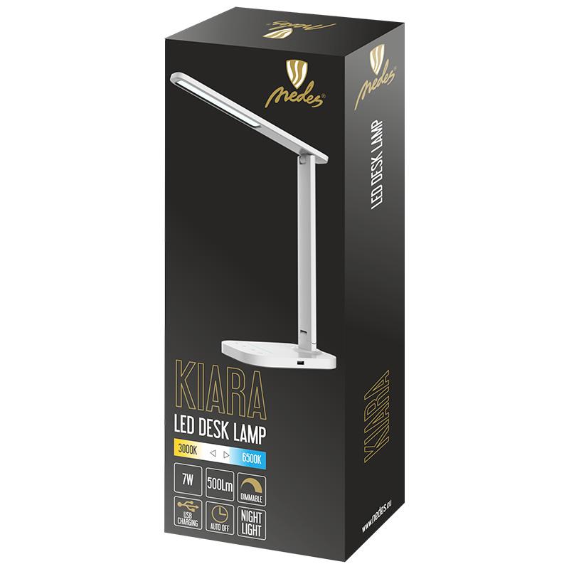 LED lampička KIARA 7W 500lm 3000-6500K stmívatelná s USB + noč. světlo + časovač