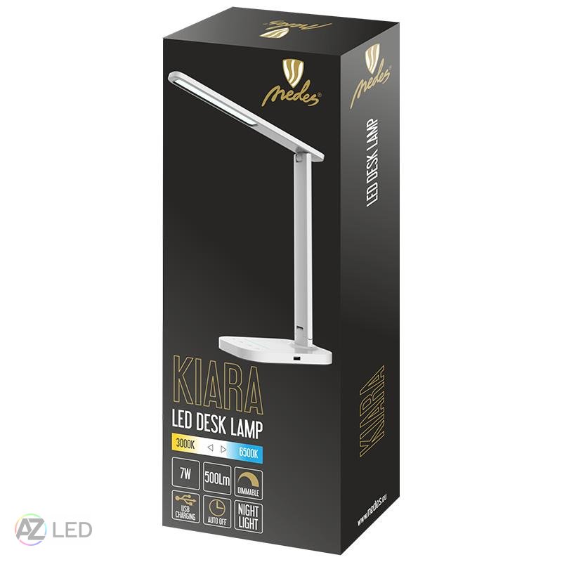 LED lampička KIARA 7W 500lm 3000-6500K stmívatelná s USB + noč. světlo + časovač - Barva: Bílá