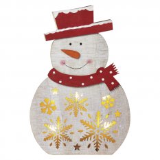 LED vánoční sněhulák dřevěný 2× AAA