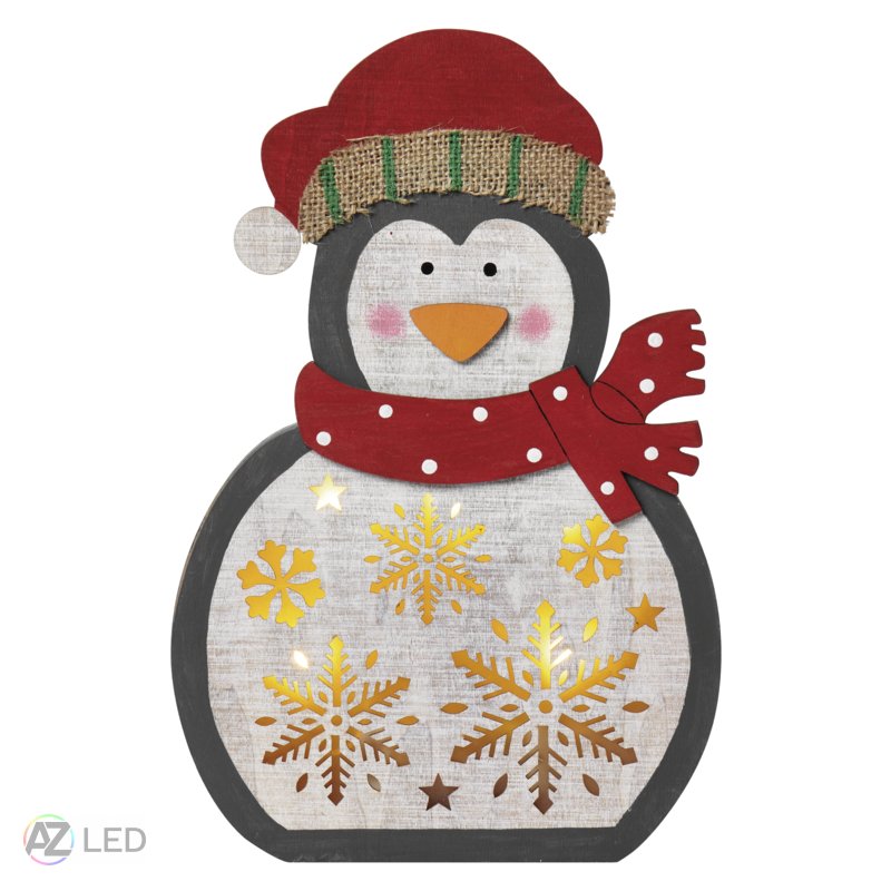 LED vánoční tučňák dřevěný 2× AAA