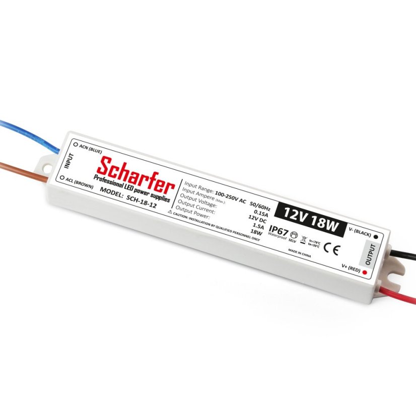 LED napájecí zdroj Scharfer 12V 18W SLIM IP67