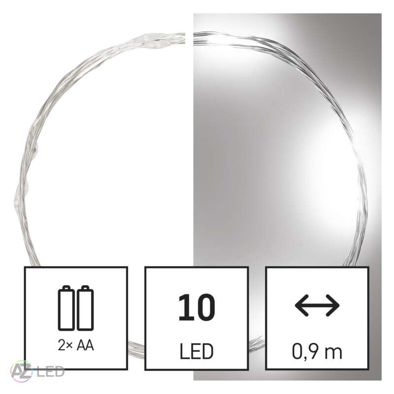 LED vánoční nano řetěz stříbrný 0,9 m vnitřní s časovačem studená bílá