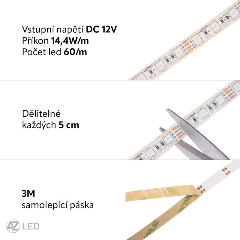 RGB LED pásek 14,4W TW3-300SMD voděodolný zalitý