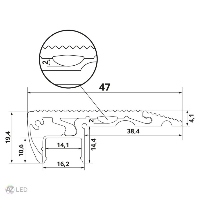 Schodišťový LED profil - ST2 černý