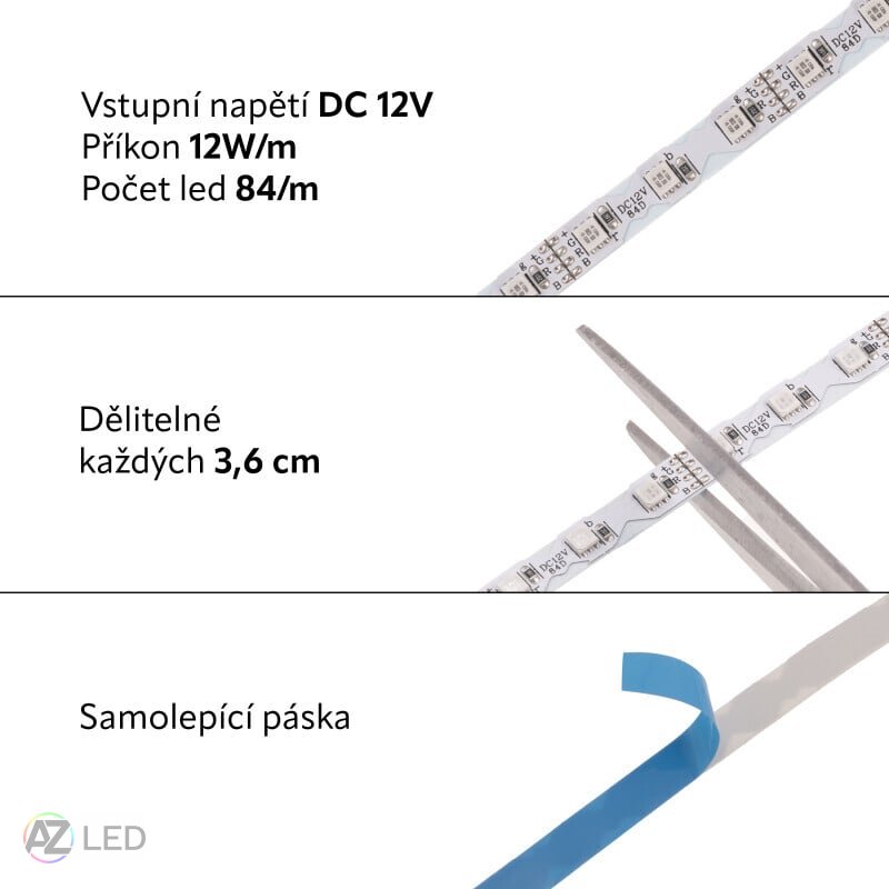 LED ohebný RGB pásek Z420 12V 12W vnitřní