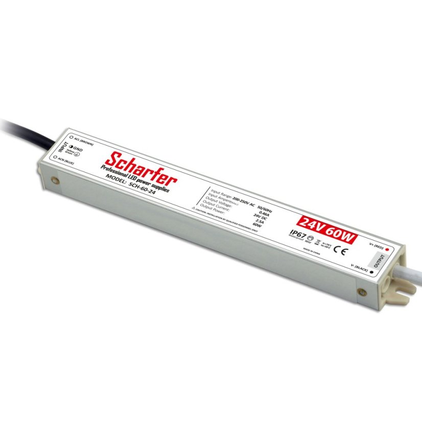 LED napájecí zdroj Scharfer 24V 60W SLIM IP67