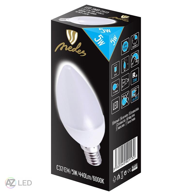 LED žárovka svíce 5W-50W C37 160° E14 matná - Barva světla: Teplá bílá