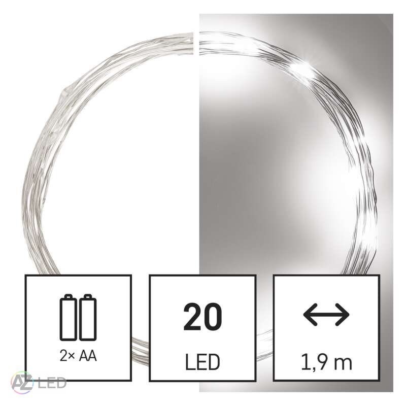 LED vánoční nano řetěz stříbrný 1,9 m vnitřní s časovačem studená bílá