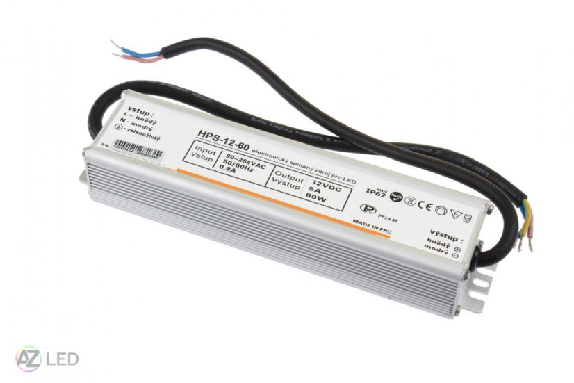 Trafo pro zapojení LED osvětlení 12V 60W, voděodolné IP67