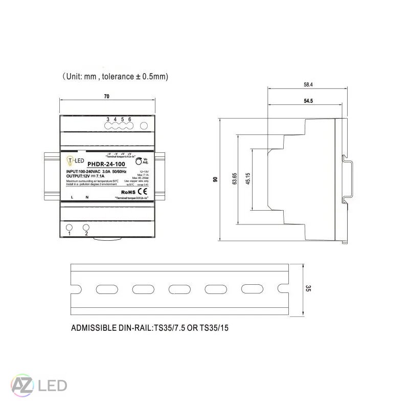 Trafo pro zapojení LED osvětlení 24V 100W na DIN lištu