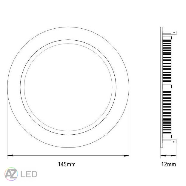 LED panel RONDO CLASSIC 9W 145mm stříbrný rozměry