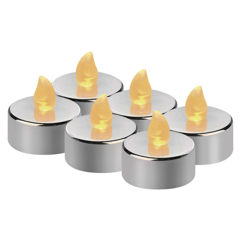 EMOS DCCV12 LED dekorace – čajová svíčka stříbrná, CR2032, vnitřní, vintage, 6 ks (1550001011)