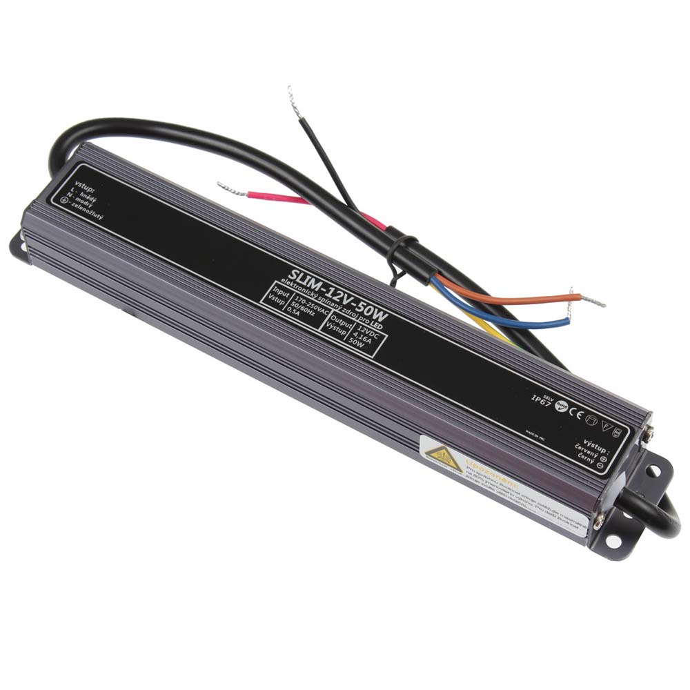 T-LED Trafo pro zapojení LED osvětlení 12V 50W SLIM voděodolné IP67 05609