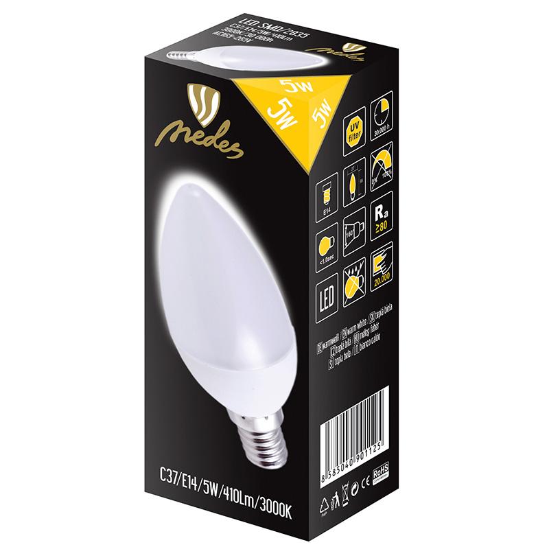 LED žárovka svíce 5W-50W C37 160° E14 matná ZLS712